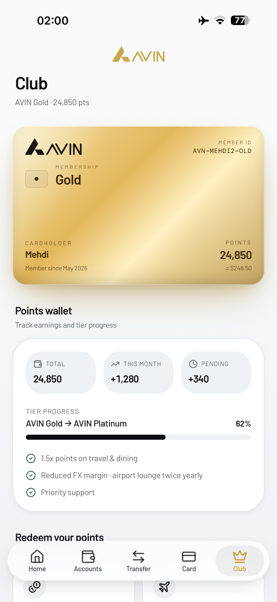 AVIN Club Gold membership